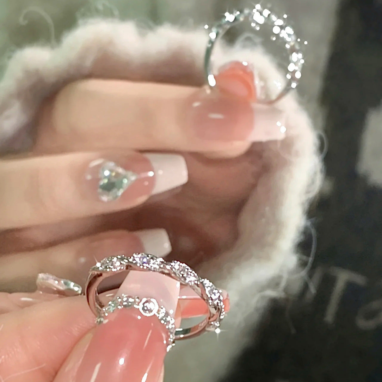 Women's Copper Ring With Diamond Geometric Open Design Adjustable Jewelry Diamond Studded Ring For Women Daily