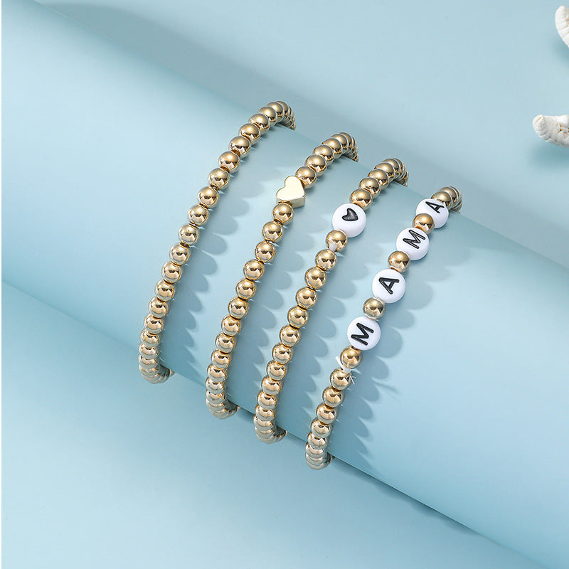 Womens Acrylic Bracelet Set Geometric Round Design Elegant Gold Plated Bracelets 4 Piece Gift For Her Chic Now