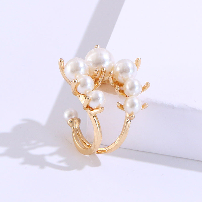Gold Plated Pearl Ring Geometric Design Alloy Band With Imitation Gemstones For Women Elegant Gift For You Now