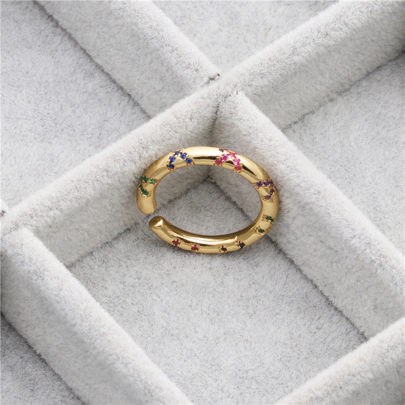 Adjustable Copper Gemstone Eye Ring with Zircon Inlay Opening Design Unisex Fashion Jewelry Durable Everyday Wear