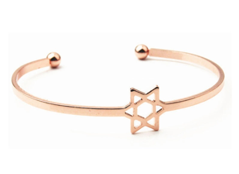 Six Pointed Star Bracelets Adjustable Opening Design Fashion Jewelry Simple Couple Gifts Gold Silver Rose Gold