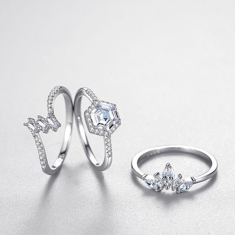 Sterling Silver Ring With Gems Geometric Inlaid Design For Women US Size 5 To 9 Elegant Gift For Her And Girls