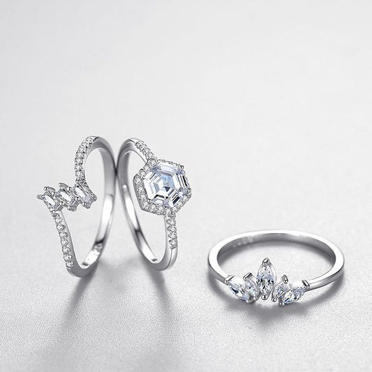 Sterling Silver Ring With Gems Geometric Inlaid Design For Women US Size 5 To 9 Elegant Gift For Her And Girls