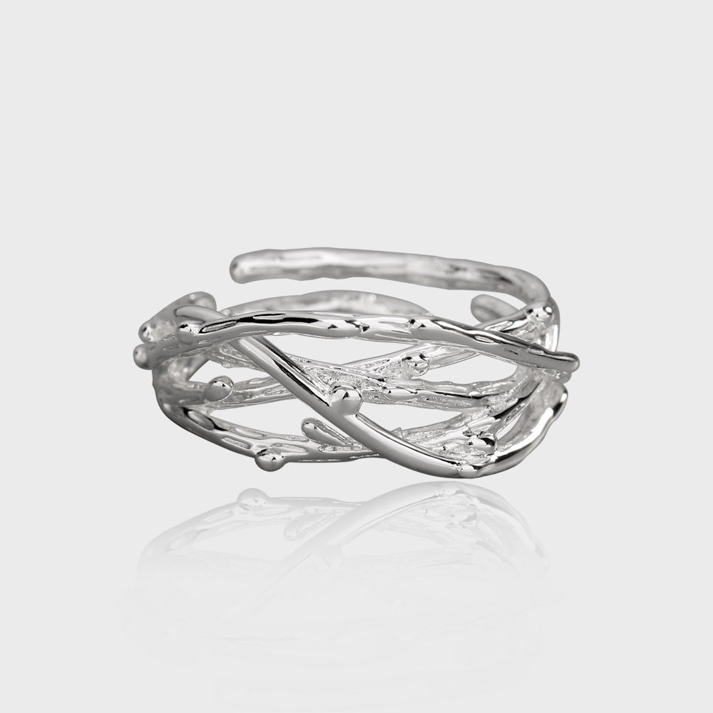 Adjustable Copper Ring With Floral Tree Texture Korean Style Fashion Accessory For Women And Men Korean Design