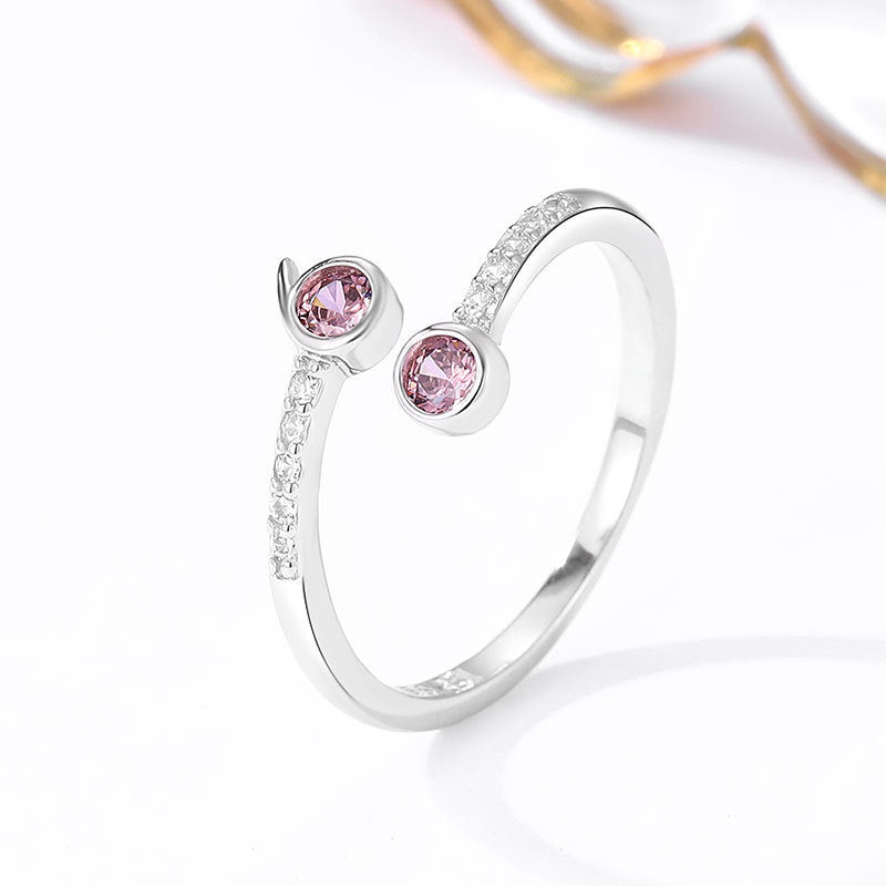 Sterling Silver Open Ring for Women Adjustable Ruby Ring White Gold Plated Silver Elegant Dainty Jewelry Piece