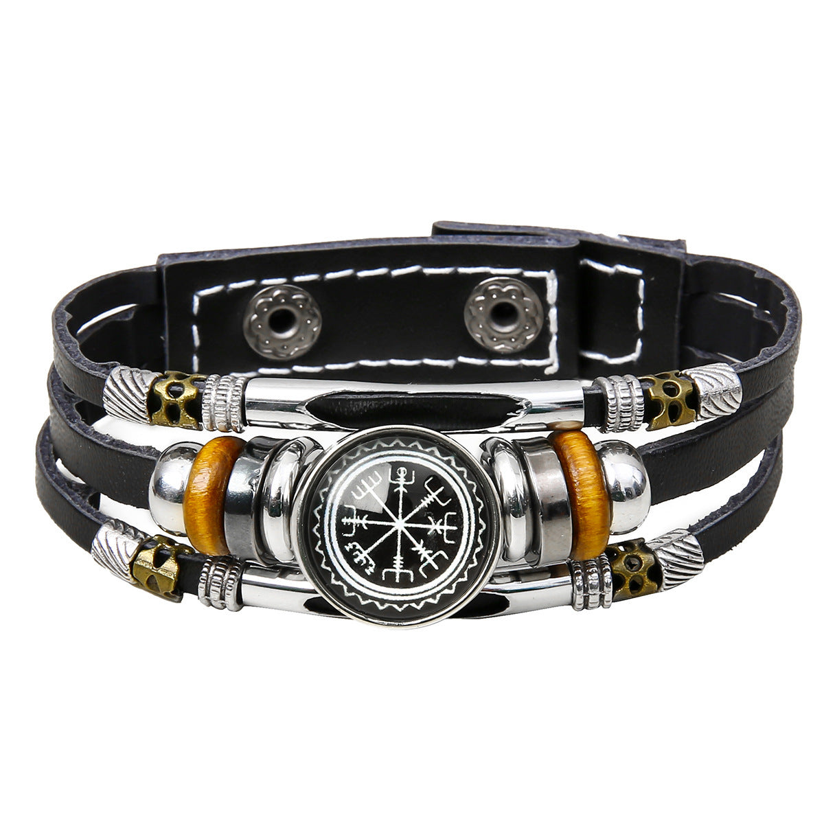 Mens Viking Compass Bracelet Multi Layered Leather Bracelet With Stainless Steel Titanium Steel Accents High Quality