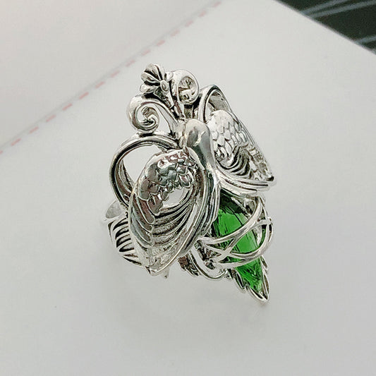 Women's Ring With Green Zircon Gemstone Inlay Bowknot Design Electroplated Metal Alloy Jewelry Gift For Her Timeless