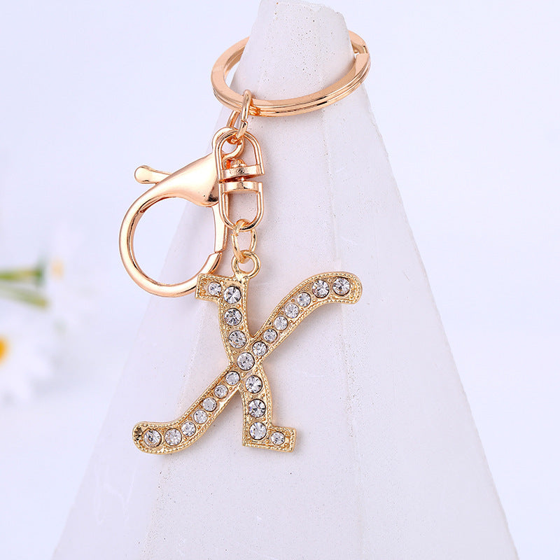 Personalized Initial Keychain With Diamond Inlay Letter Ring For Bags Cars Keys Durable Alloy Finish And Shine