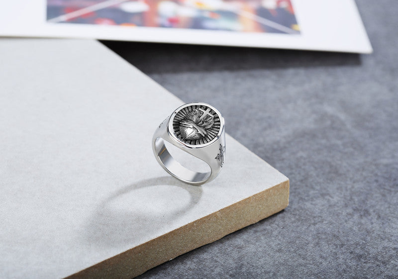 Titanium Steel Cross Heart Ring For Men And Women Retro Design Fashion Jewelry Durable Wedding Band Engagement