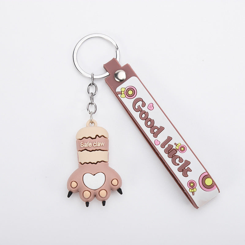 Cute Cartoon Cat Paw Keychain Heart Shape 3D PVC Soft Glue Pendant Key Ring For Bags Backpacks Keys Girls Gift