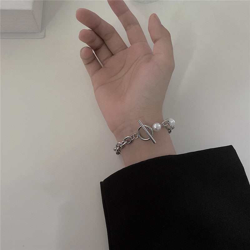 Unisex Baroque Pearl Bracelet Titanium Steel Korean Style Geometric Bracelet Fashion Jewelry For Men And Women