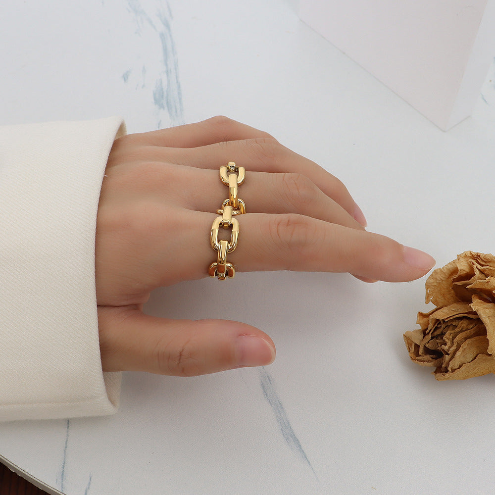 Geometric Square Overlay Ring For Women Titanium Steel Electroplated Wide Band Gold Or Steel Finish Jewelry Gift