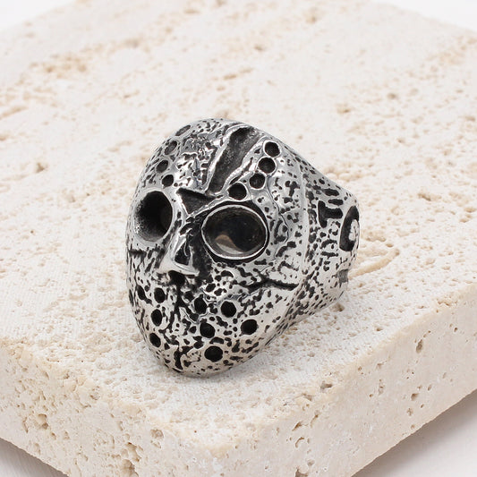 Men's Skull Ring Vintage Titanium Steel Ring Fashion Mask Ring for Men Cool Biker Ring Gothic Punk Rock Ring Statement Jewelry Band Ring