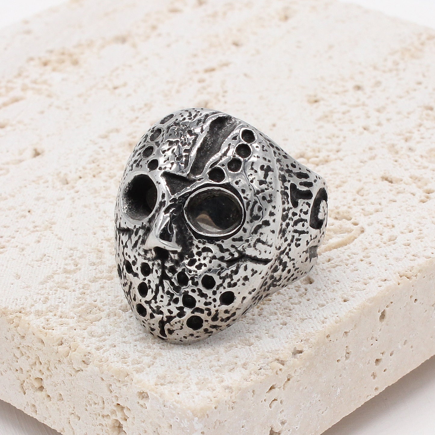 Men's Skull Ring Vintage Titanium Steel Ring Fashion Mask Ring for Men Cool Biker Ring Gothic Punk Rock Ring Statement Jewelry Band Ring