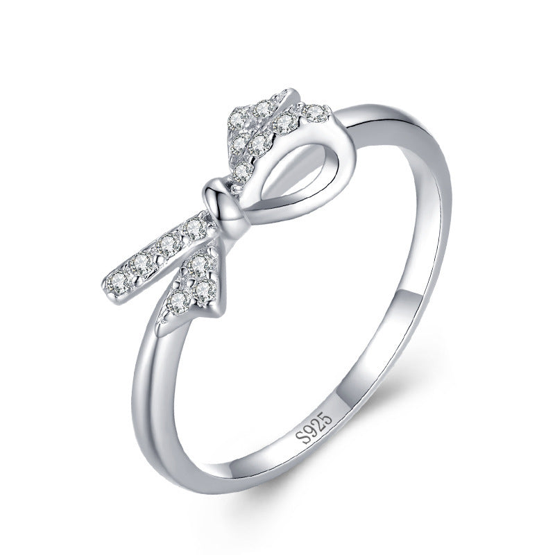 Womens Bow Ring Sterling Silver with Gold Plated Gemstones