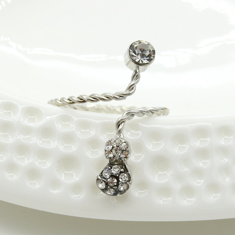 Womens Adjustable Ring With Rhinestone Starfish And Flower Design In Alloy Metal Gem Inlay For Elegant Wear Now