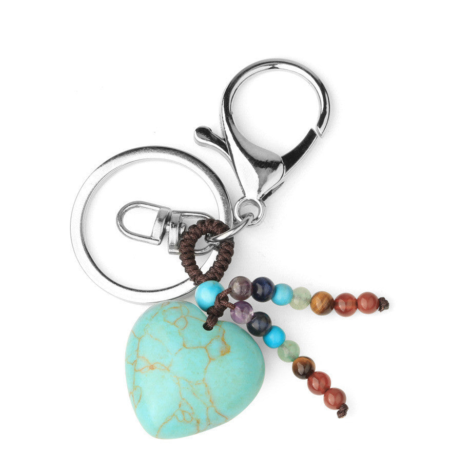 Natural Stone Keychain Electroplated Love Heart Key Chain Water Drop Bell Freshly Baked Unique Stone Drop Bell