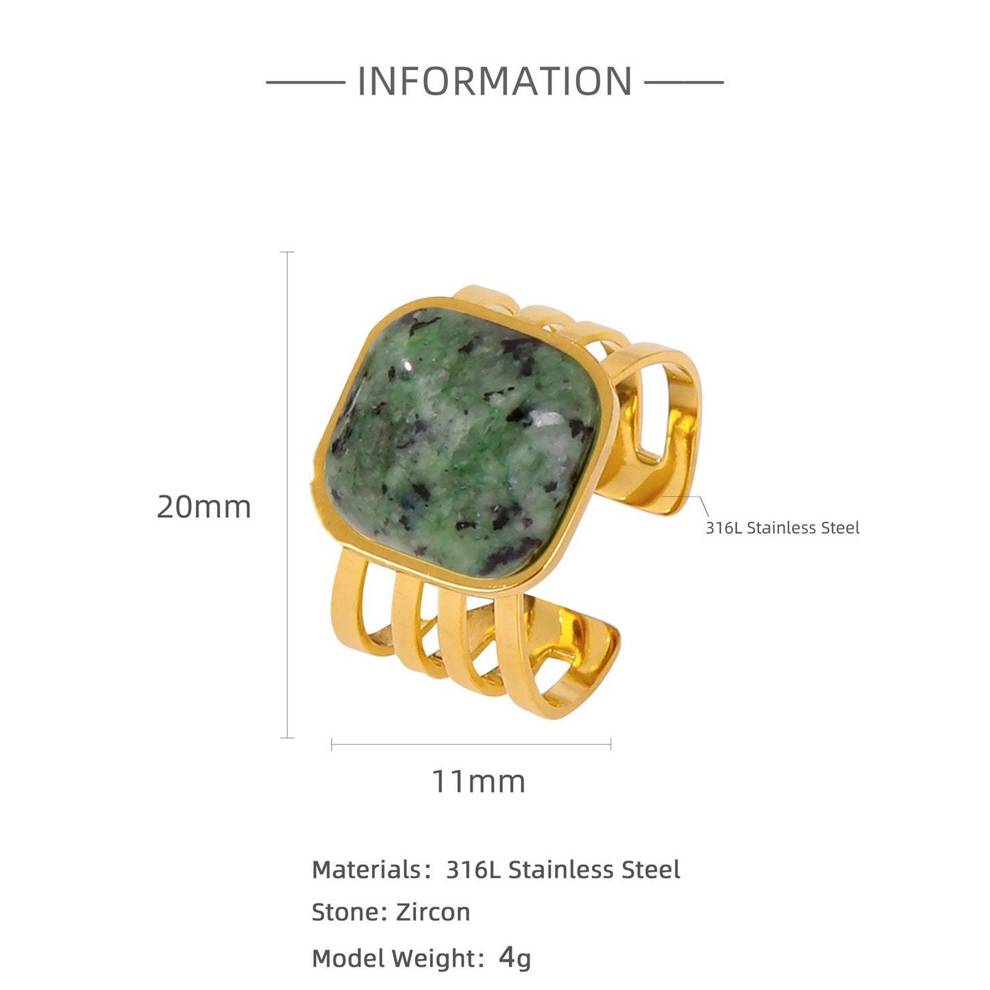 Inlaid Natural Stone Ring For Women Stainless Steel