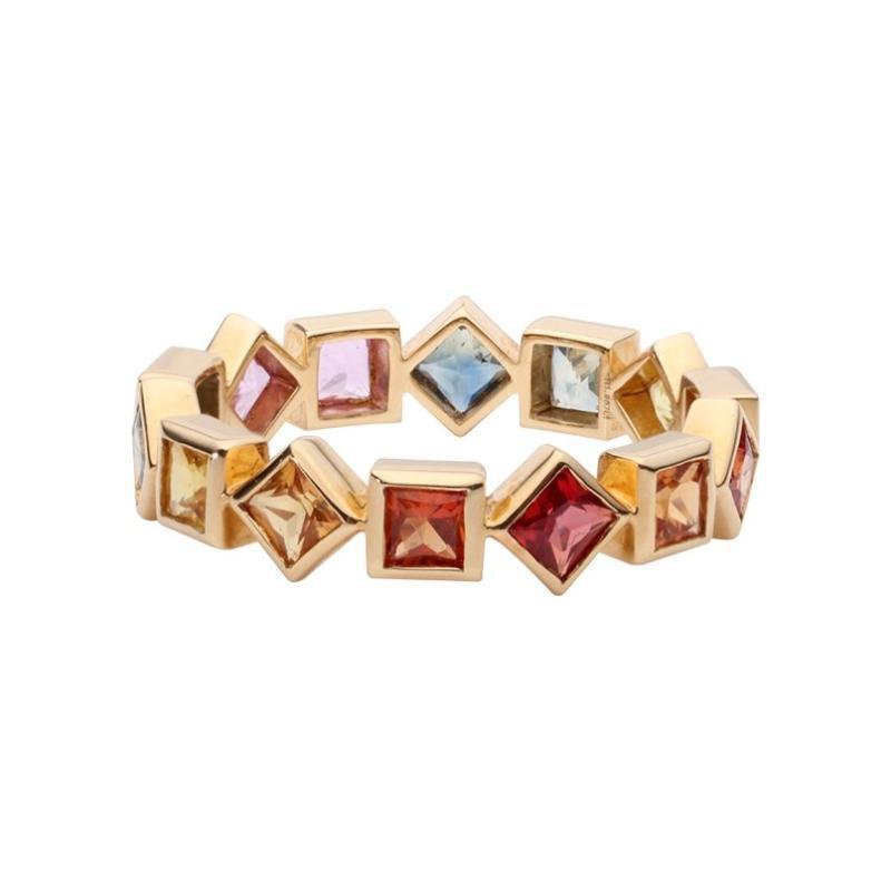 Gold Plated Geometric Ring Colorful Crystal Inlays Rainbow Jewelry For Women Durable Elegant Accessory Classic