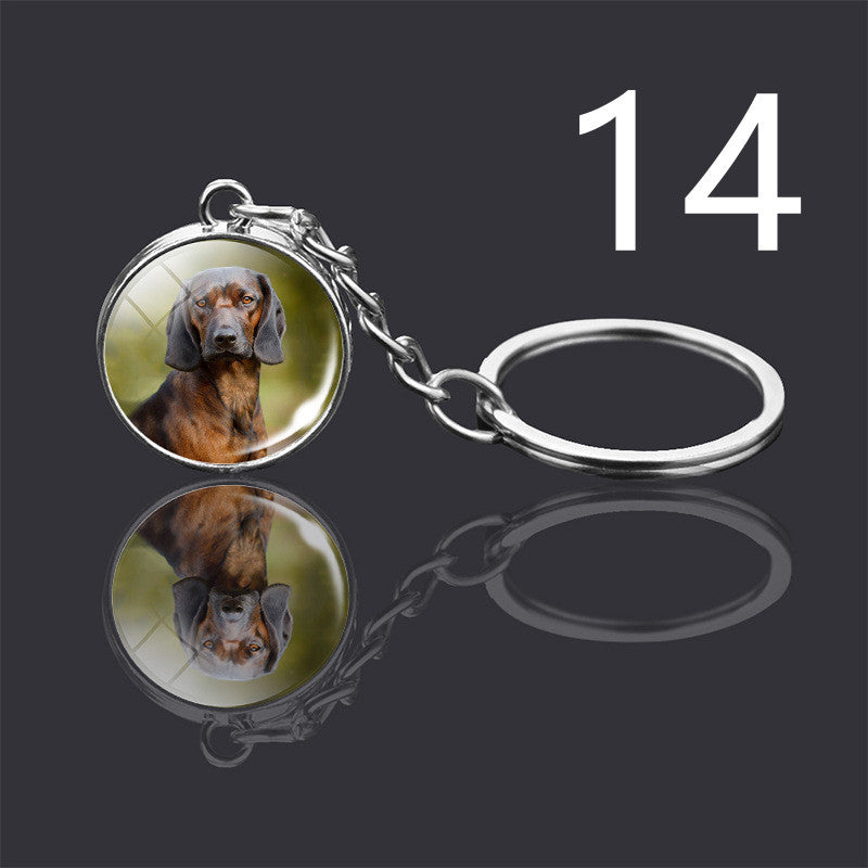 Dog Keychain Double Sided Glass Ball Pendant Exquisite Metal Design Key Chain For Pet Lovers Gift For Everyday