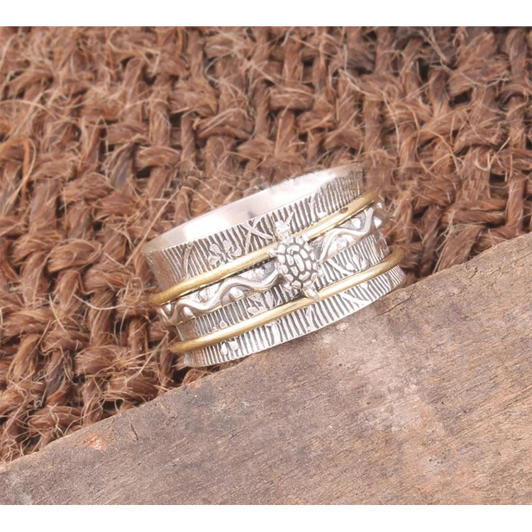 Retro Electroplated Two Tone Rotatable Turtle Stripe Ring Unisex Alloy Size No7 No8 No9 No10 No11 No12 No7 No8