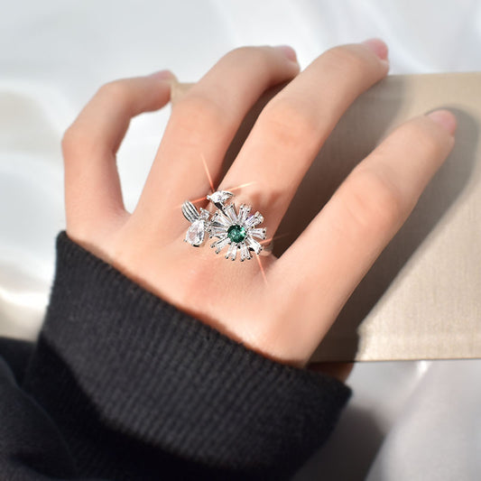 Adjustable Zircon Flower Ring Titanium Steel Electroplated Jewelry Fashion Ring Gift for Birthday Enjoyable Everyday
