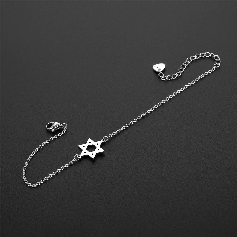 Unisex Titanium Steel Bracelet Polished Diamond Shape Six Pointed Star Design Trade Fair Ready Steel Gold Gift