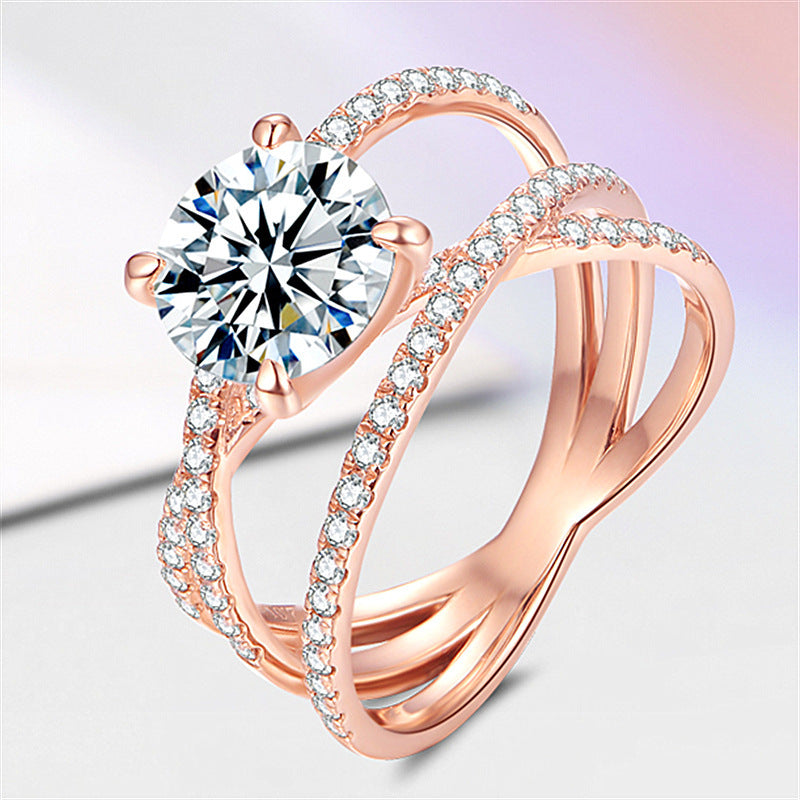 Moissanite Four Claw Diamond Ring Rose Gold Plating