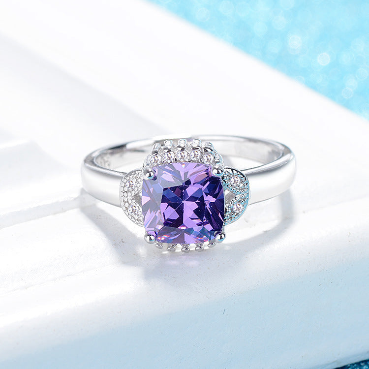 Womens Platinum Plated Copper Ring With Cubic Zirconia Inlay Fat Square Statement Ring Fashion Jewelry For Women