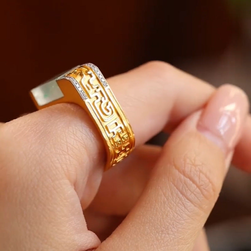 Unisex Square Ring Retro Alloy Jasper Ring Vintage Style British Seal Ring Gift For Men Women US Size 7 9 Classic Look