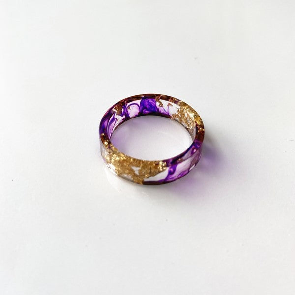 Unisex Resin Ring With Dried Flower Gold Foil Geometric Clear Jewelry Gift For Everyday Wear Unique Natural Accessory