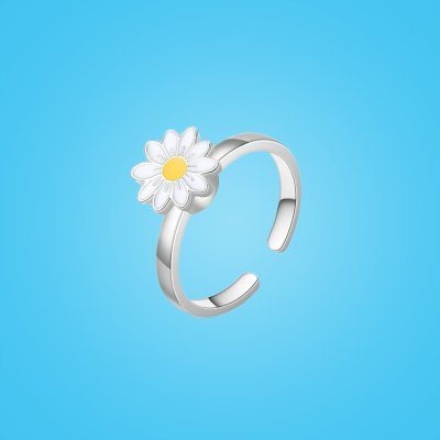 Rotating Sunflower Ring Ornament Open Mouth Copper Ring Unisex Adjustable Size Leaf U Shaped Geometric Style Ring