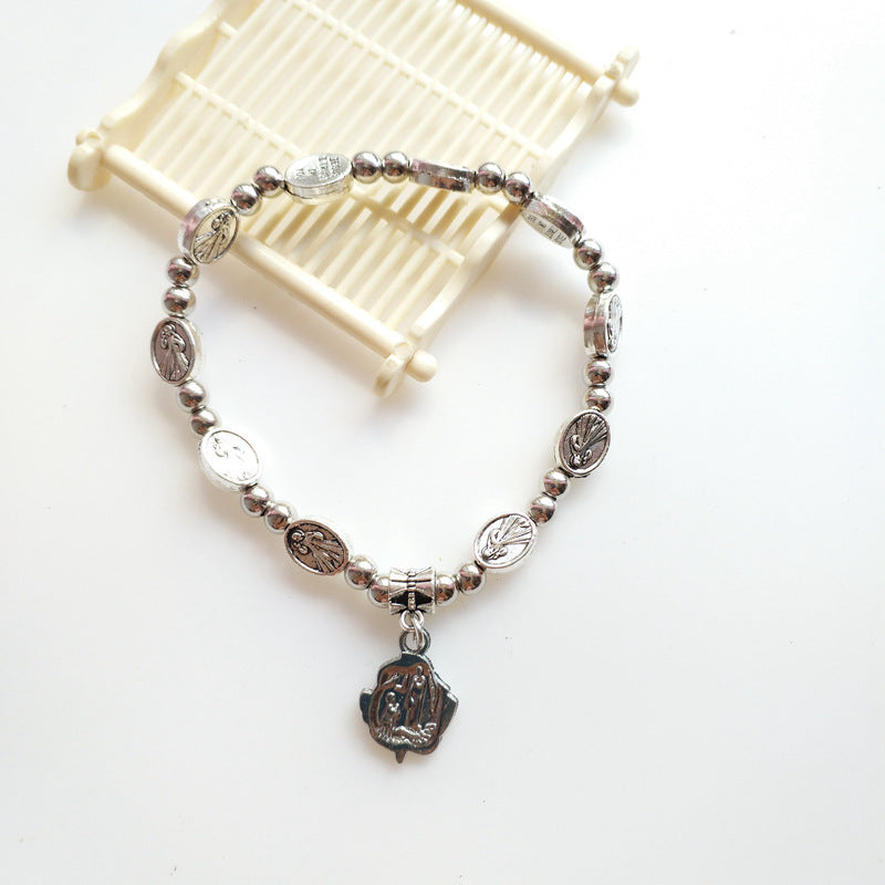 Beaded Cross Bracelet Stretchable Alloy Beads Religious Jewelry for Men and Women Christian Style Classic Look