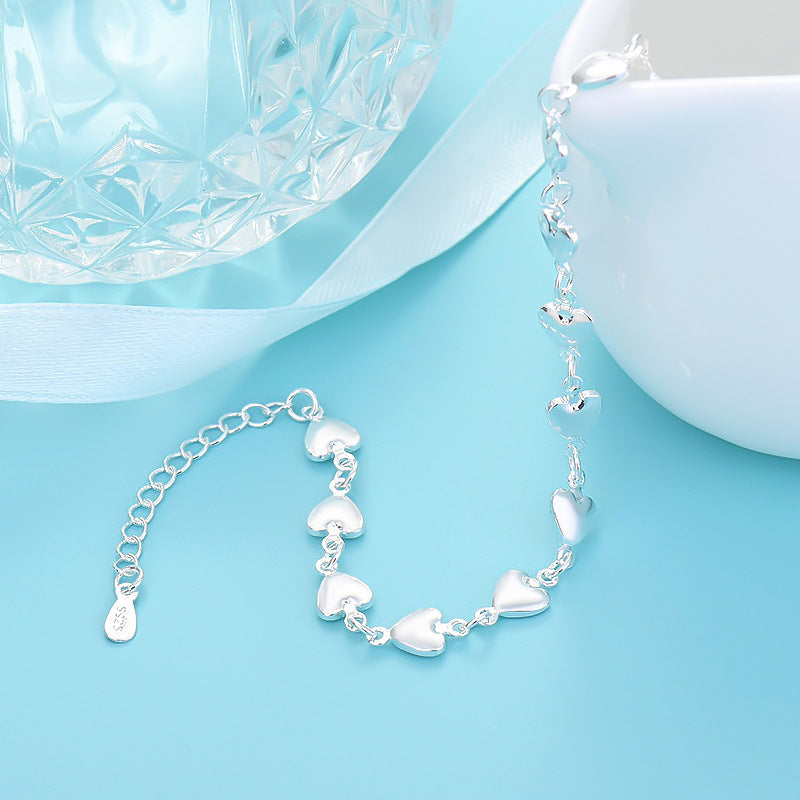 Womens Heart Bracelet Silver Plated Copper Geometric Design Adjustable Length Elegant Everyday Accessory Gifts