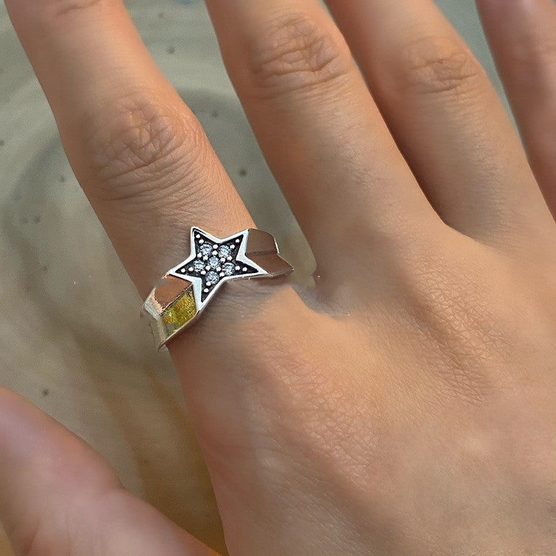 Y2K Five Point Star Ring Copper Rhinestone Fashion Jewelry