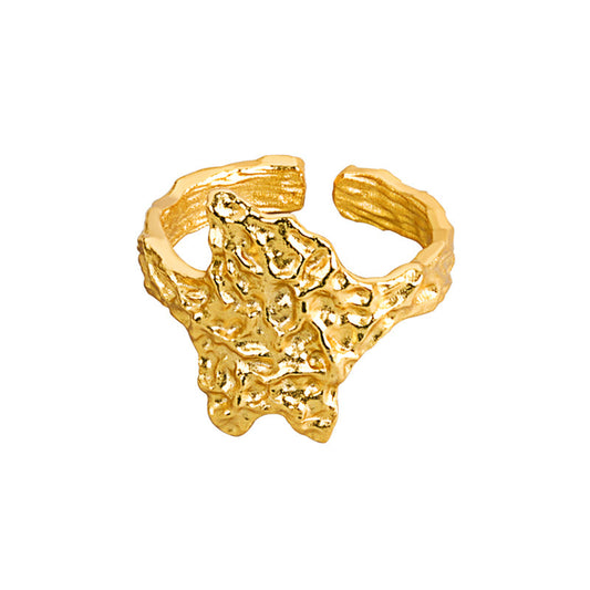 Womens Adjustable Ring Hammered Textured Geometrical Statement Ring Exaggerated Bump Copper Electroplated Gold