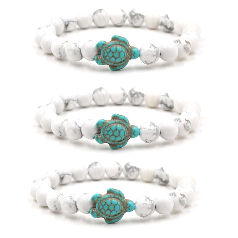 Unisex Volcanic Stone Bracelet With White Turquoise Geometric Design And Elastic Band For Men Women Everyday Wear