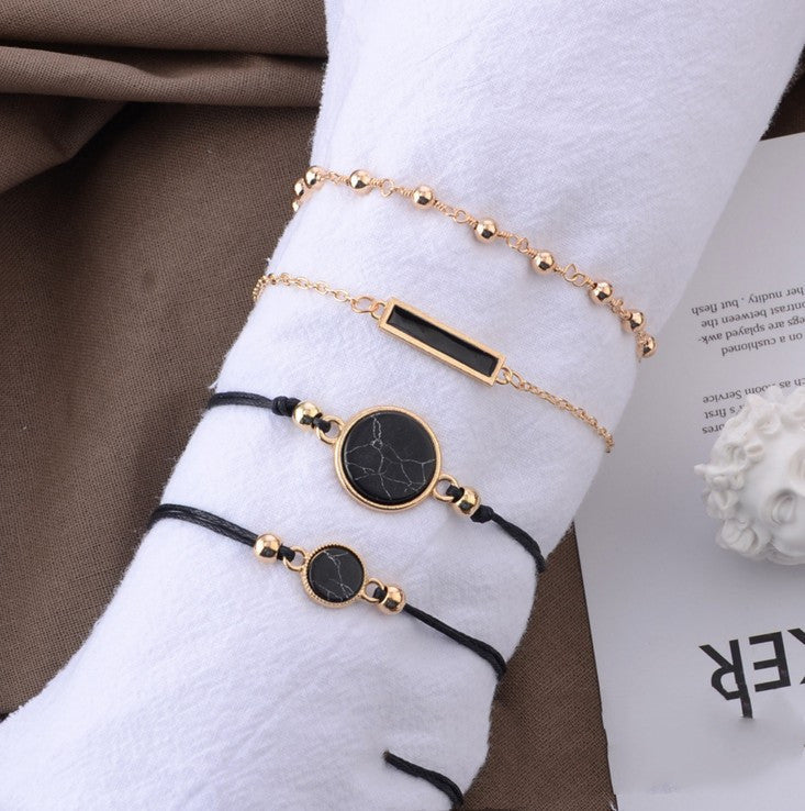 Geometric Alloy Chain Bracelet Set For Women Black And Turquoise Fashion Jewelry Individually Packaged For Everyday Wear