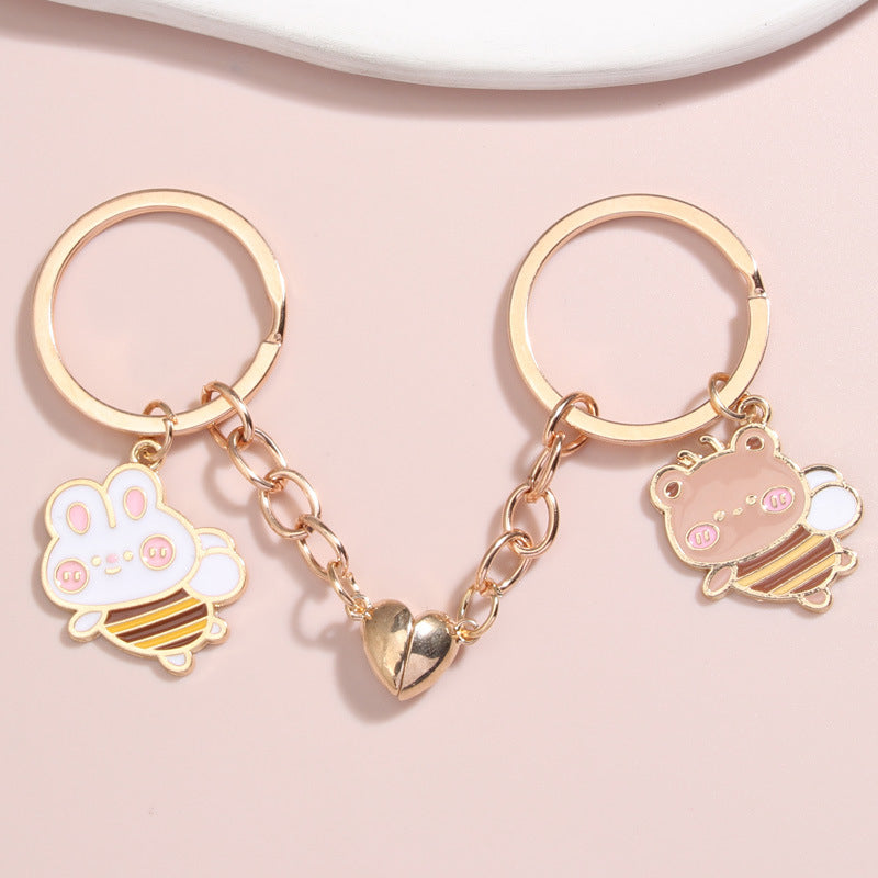 Astronaut Metal Keychain With Love Magnet Gold Color Key Ring For Women Beautiful Design High Quality Everyday