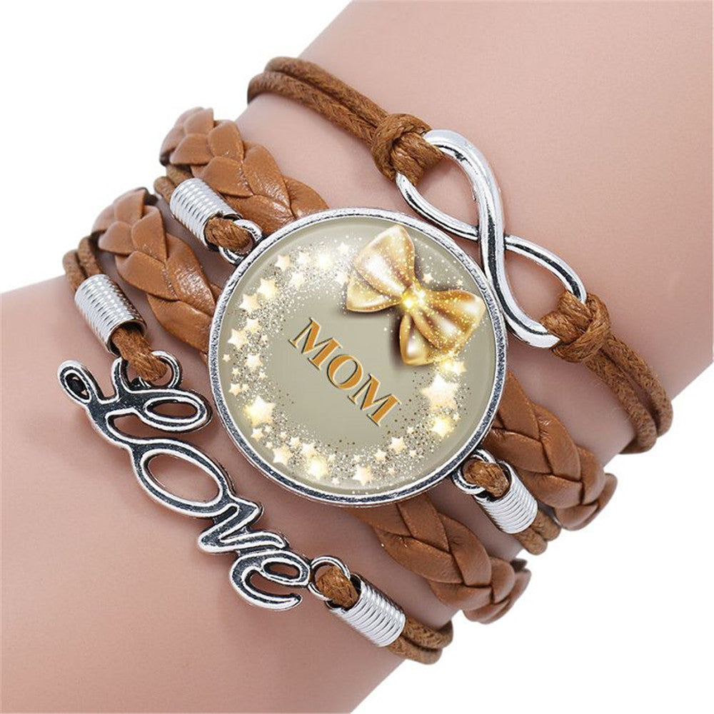 Womens Multilayer Faux Leather Bracelet With Glass Inlay And Metal Letters Adjustable Geometric Design Gift Ready