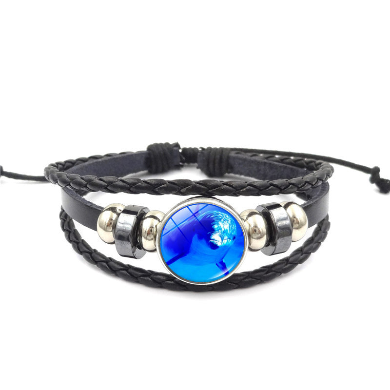Unisex Woven Leather Bracelet Ocean Style Multi Layer Zodiac Ornament Fashion Jewelry Handmade Accessory Everyday Wear