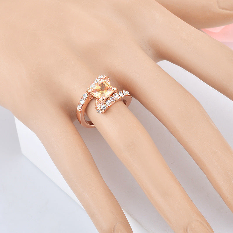 Rose Gold Plated Ring Crystal Zirconia Geometric Designs Fashion Jewelry Durable Statement Accessory For Women
