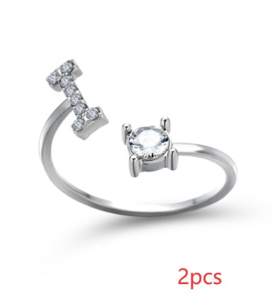 Womens Initial Letter Ring Adjustable Vintage Jewelry Zircon Accents Alloy Rhinestone Ring Perfect For Gifting