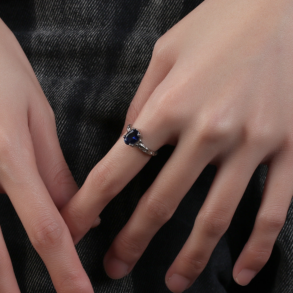 Women Adjustable Blue Zircon Ring Irregular Wave Design Copper Ring Geometric Fashion Accessory For Women Fans