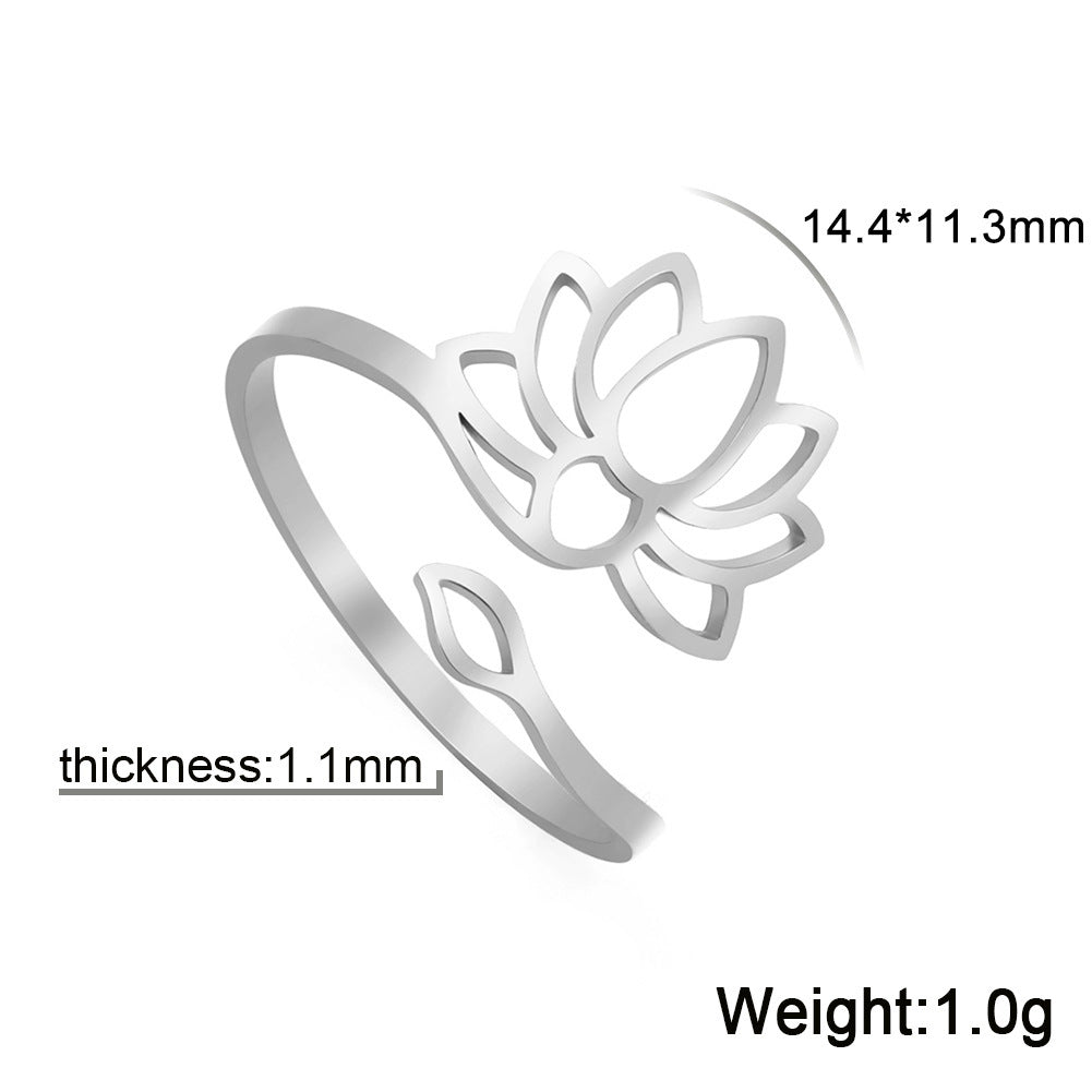 Lotus Flower Ring Adjustable Stainless Steel Vintage Inspired Jewelry For Her Gift Idea Elegant Everyday Style