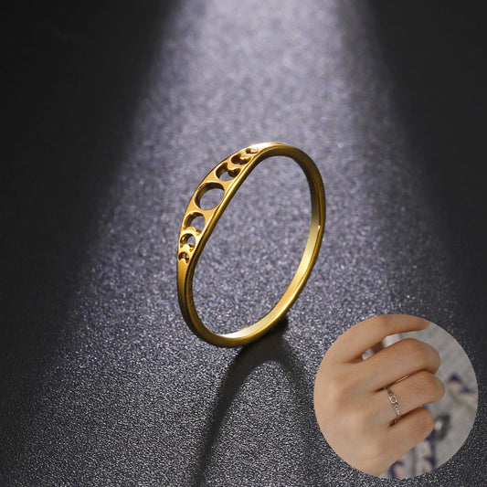 Gold Tone Stainless Steel Sun Ring Hollowed Out Design for Women Fashion Jewelry Durable Gift Idea Sleek Style