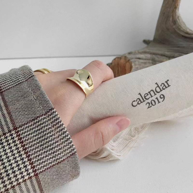 Women Adjustable Ring Copper Plated Gold Round Pleated Geometric Durable Fashion Jewelry For Daily Wear Casual