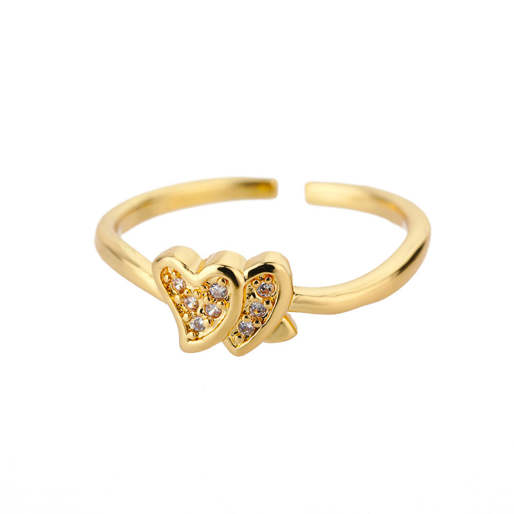 Womens Adjustable Copper Ring With Gold Inlay Heart Design Perfect As A Fashion Index Finger Ring Or An Everyday Wear