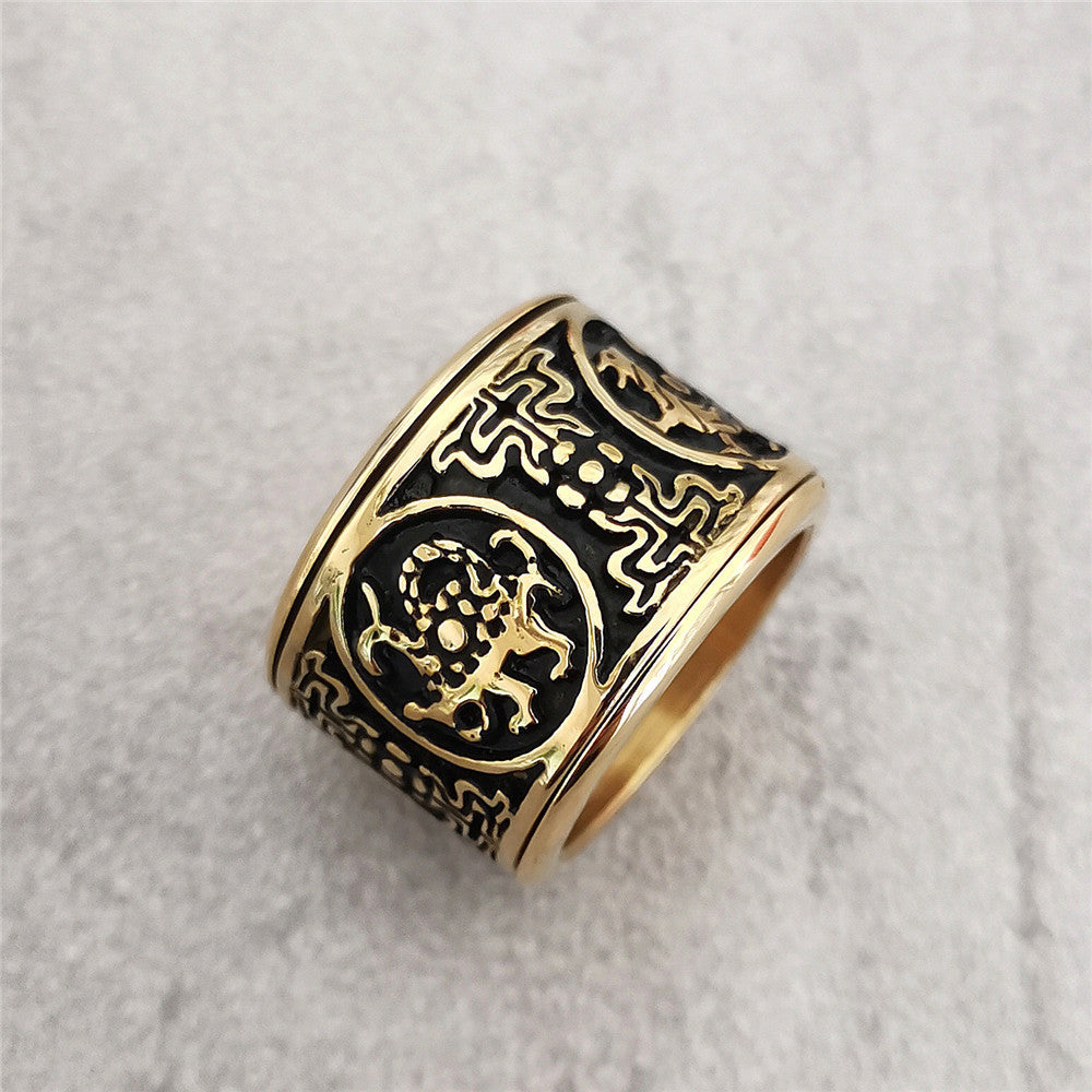 Mens Stainless Steel Ring Retro Band Gift For Him Gold Tone Jewelry For Everyday Wear Sizes 7 8 9 10 11 12 13