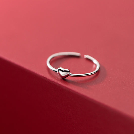 Dainty Heart Ring In Sterling Silver Adjustable For Women Everyday Wear Elegant Jewelry Gift Idea For Birthday